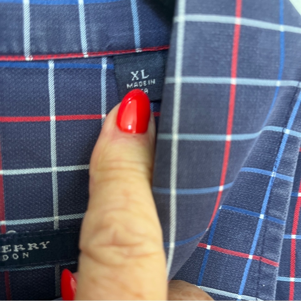 VTG BURBERRY London USA Button Down Shirt XL Blue Red White Check DOT PATTERN - Picture 6 of 16
